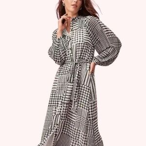 Ann Taylor Plaid Belted Midi Flare Dress